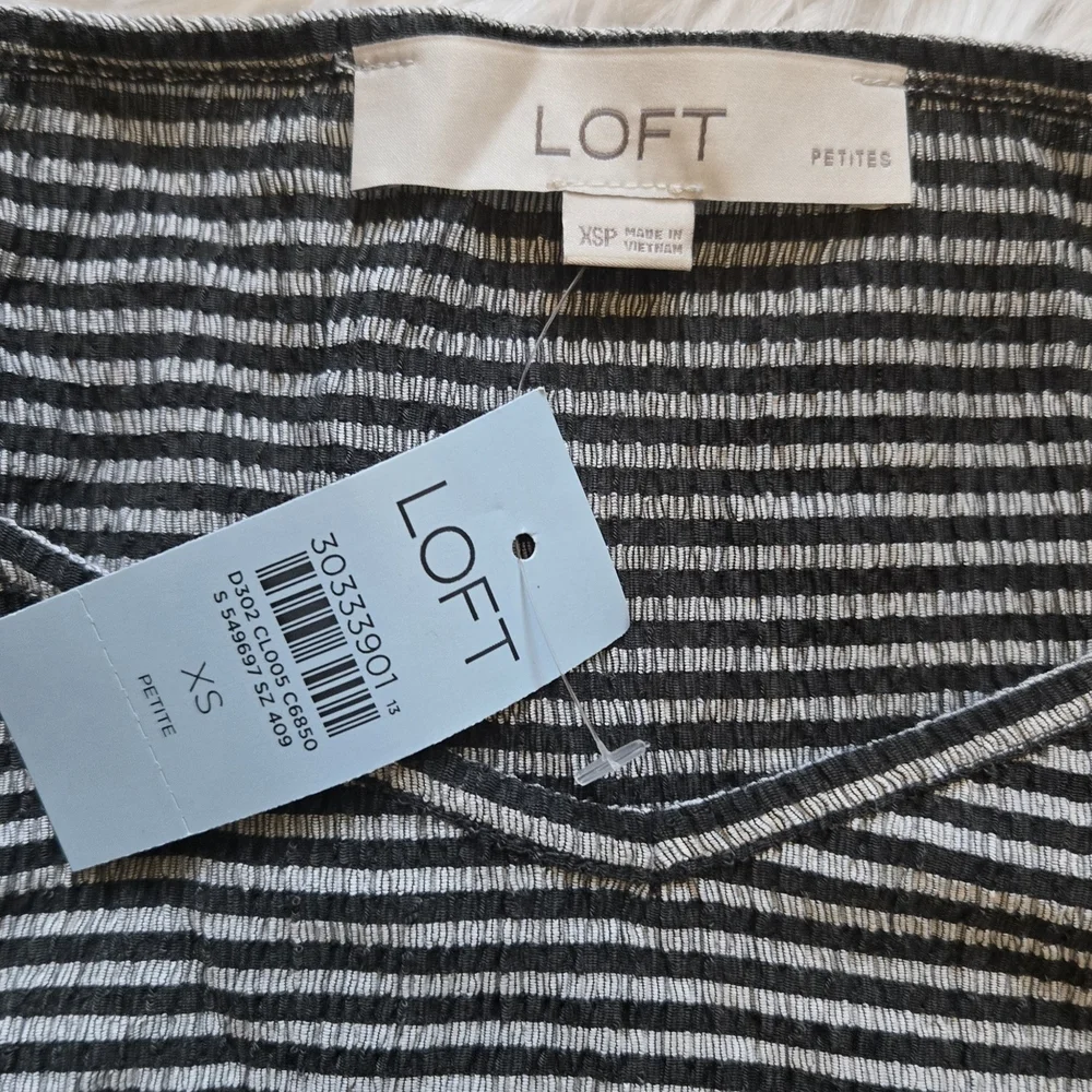 LOFT Black & White Striped Puff Sleeve Tee